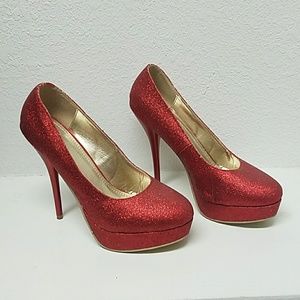 Red glitter heels